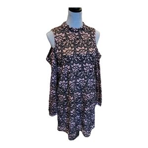 WAYF Pink & Black Lace Cold Shoulder laser cut lace Dress Medium